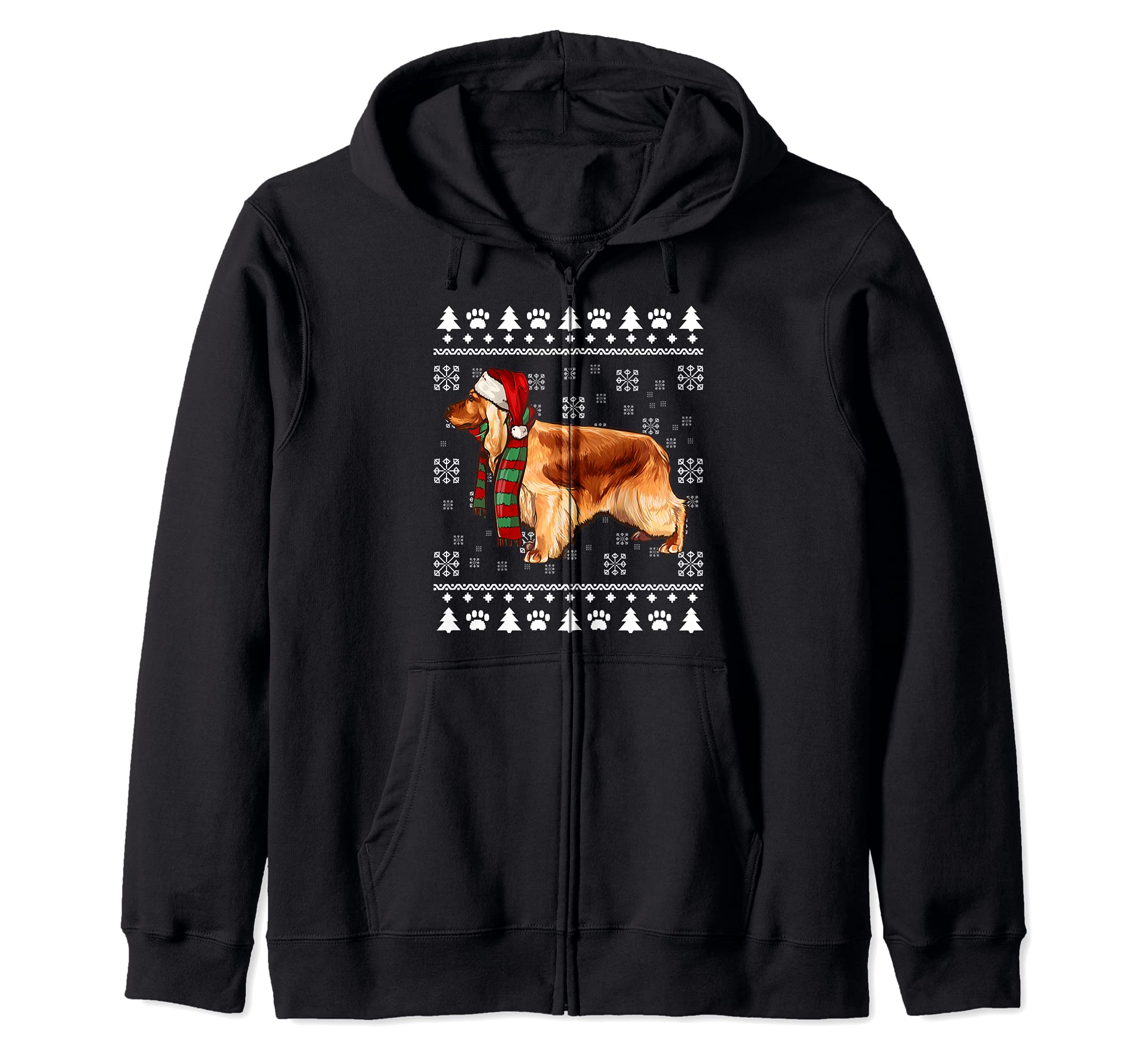 English Cocker Spaniel Dog Santa Hat Xmas Ugly Christmas Zip Hoodie