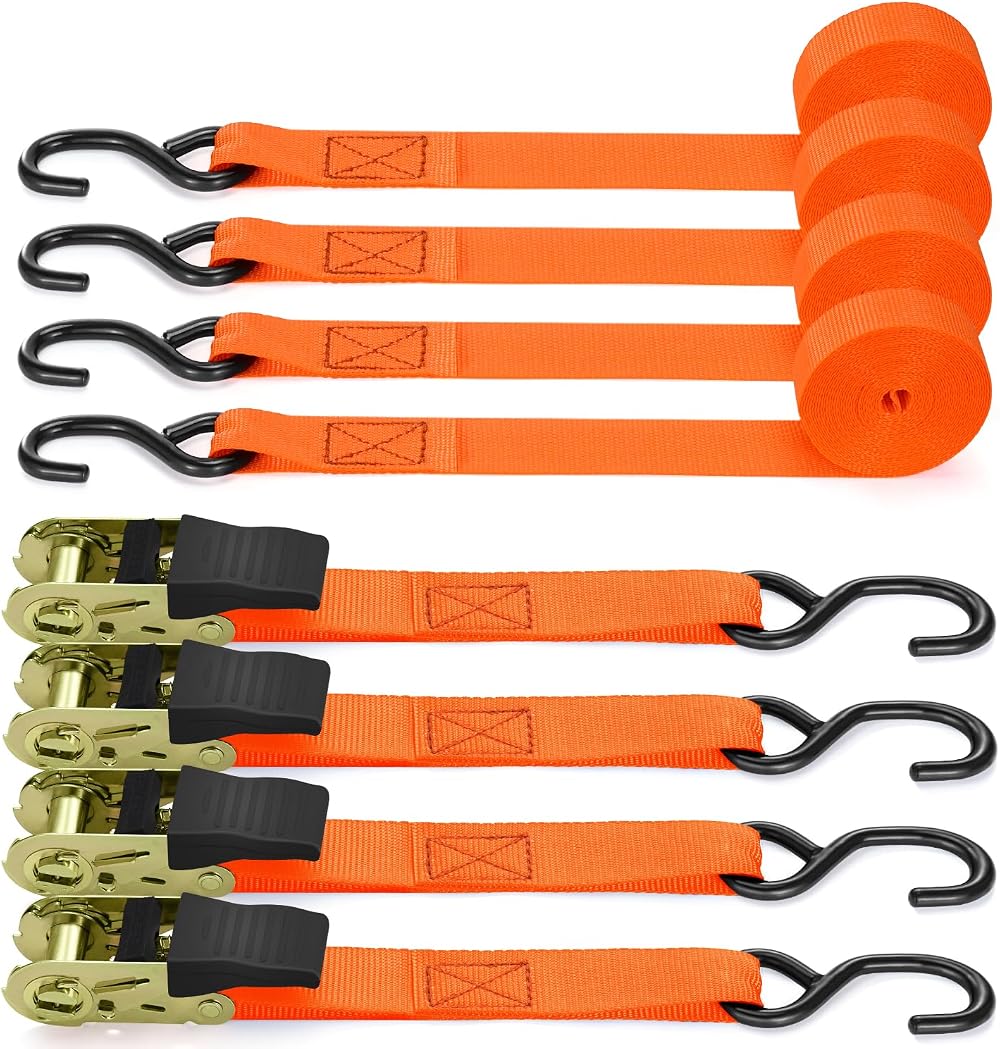 Ohuhu Ratchet Straps 4 Pack 4.6m x 25mm 680kg Break Strength Orange