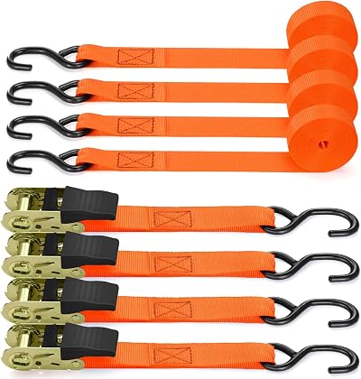 Ohuhu Ratchet Straps 4 Pack 4.6m x 25mm 680kg Break Strength Orange