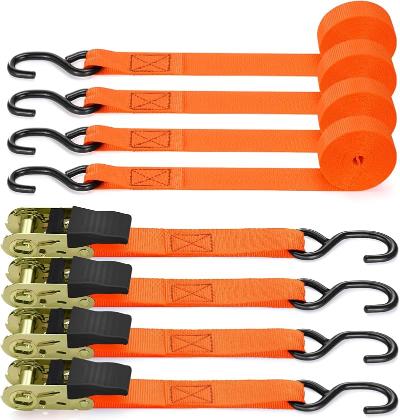Ohuhu Ratchet Straps 4 Pack 4.6m x 25mm 680kg Break Strength Orange