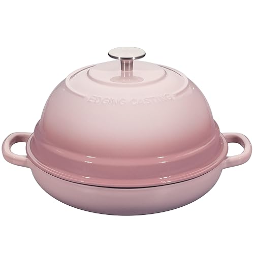 EDGING CASTING Enameled Cast Iron Dutch Oven Pot with Lid, Round Bread Oven for Homemade Sourdough Bread Baking, 6 Quart, Pink