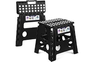 Delxo Folding Step Stool 13 Inch 2 Pack, Black Non-Slip Foldable Stools for Kids & Adults Up to 300 LBS, Step Stool with Handle, Lightweight for Kitchen/Bathroom/Bedroom/Garden