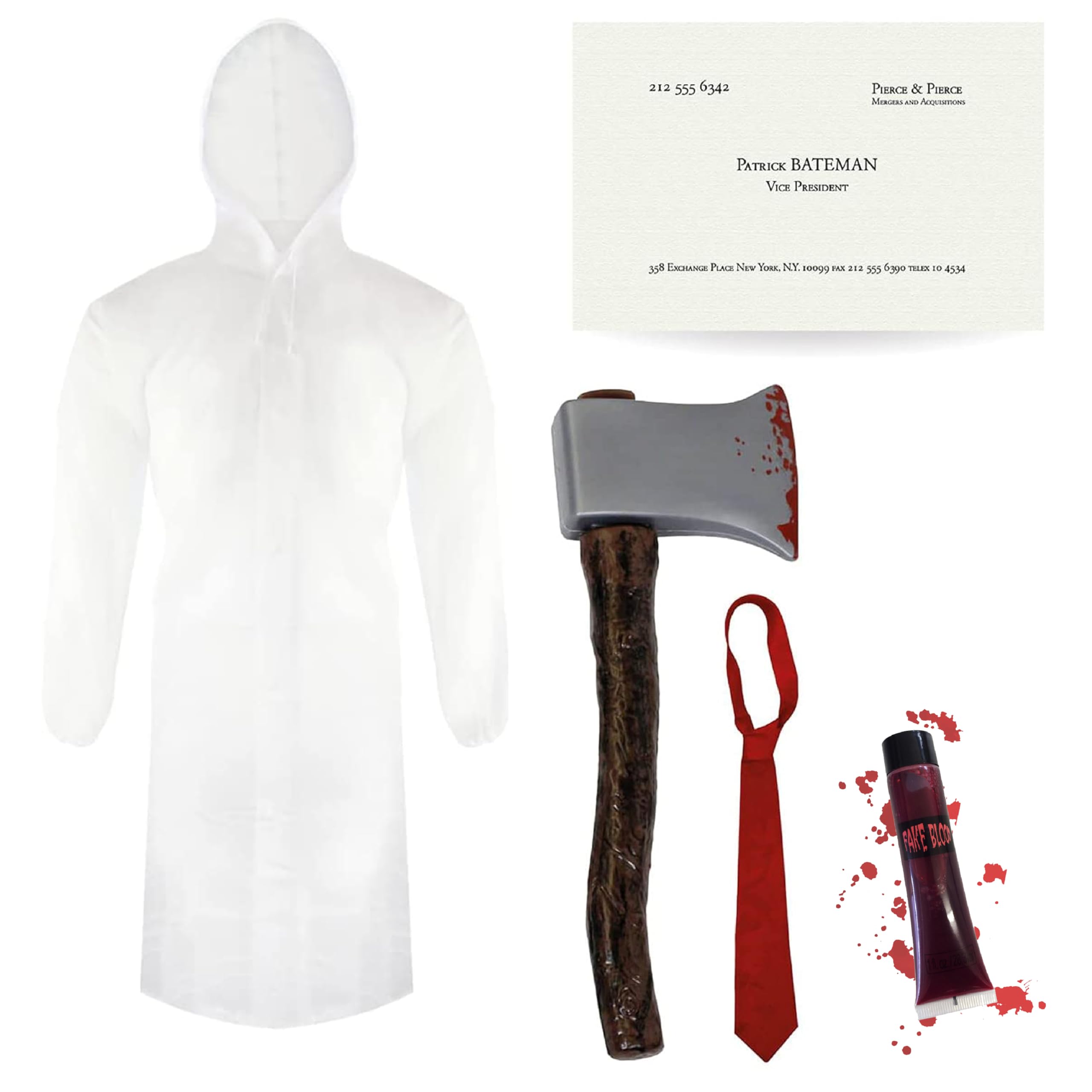 Adults Psycho Costume - X-Large - Transparent Raincoat, Red Tie, Fake Axe, Business Card and Fake Blood - Mens Psycho American TV Film Character Halloween Fancy Dress Costume