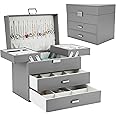 Dajasan Jewelry Holder Organizer Box, Jewelry Boxes for Women Girls, 4 Layers Large Jewelry Storage Box for Earring, Ring, Necklace, Bracelets (Grey)