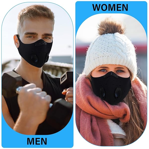 CUTECROP 24 PC DUST MASK SPORTS FACE PROTECTION RIDING COVER WITH VALVE REUSABLE BREATHING FACE SHIELD FOR WOODWORKING MOWING (BLACK)