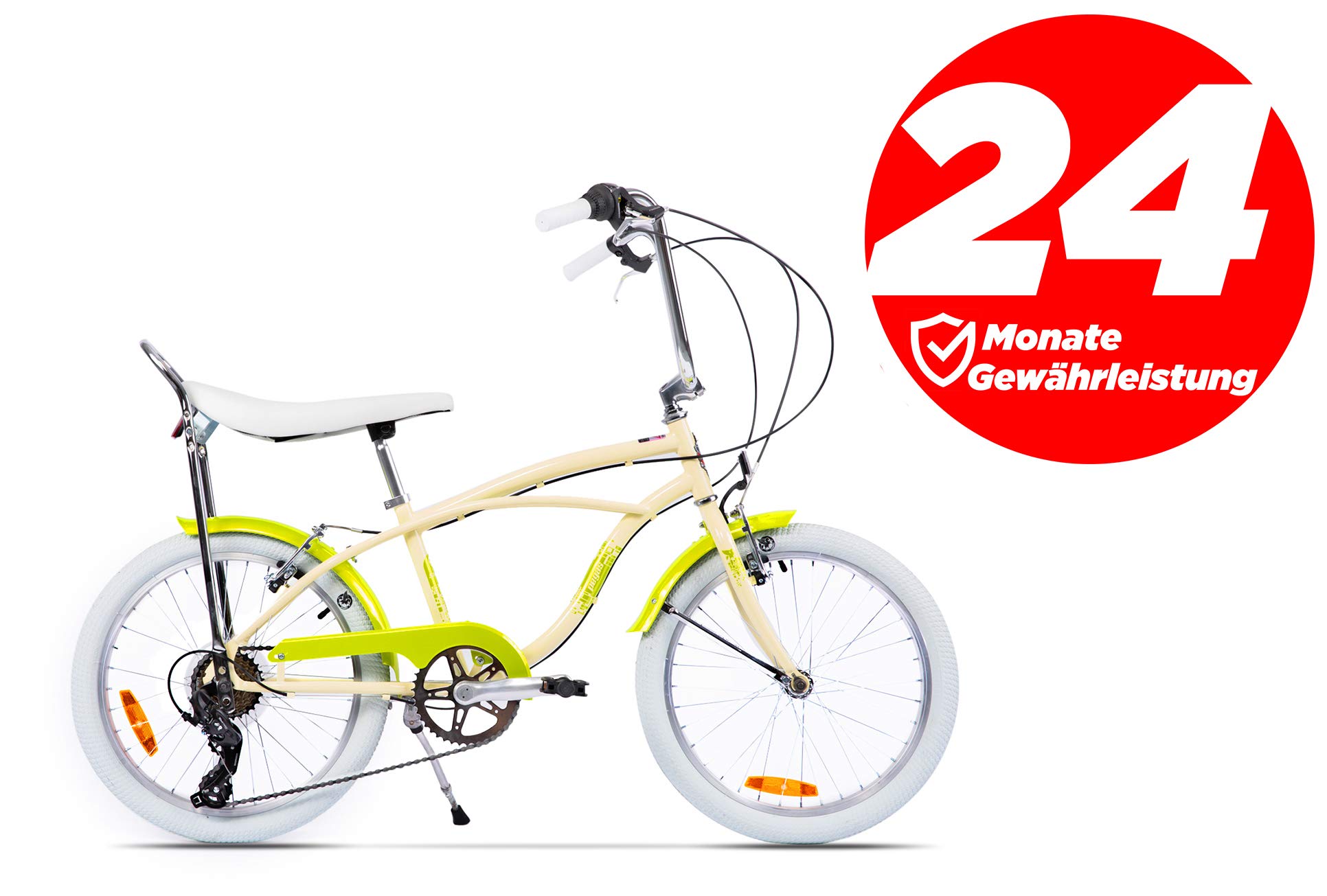 Ape Rider Cruiser Bicycle For Men and Women Creme - 20” Citybike Cruiser 7 Speed - Recommended Height 140-170 cm