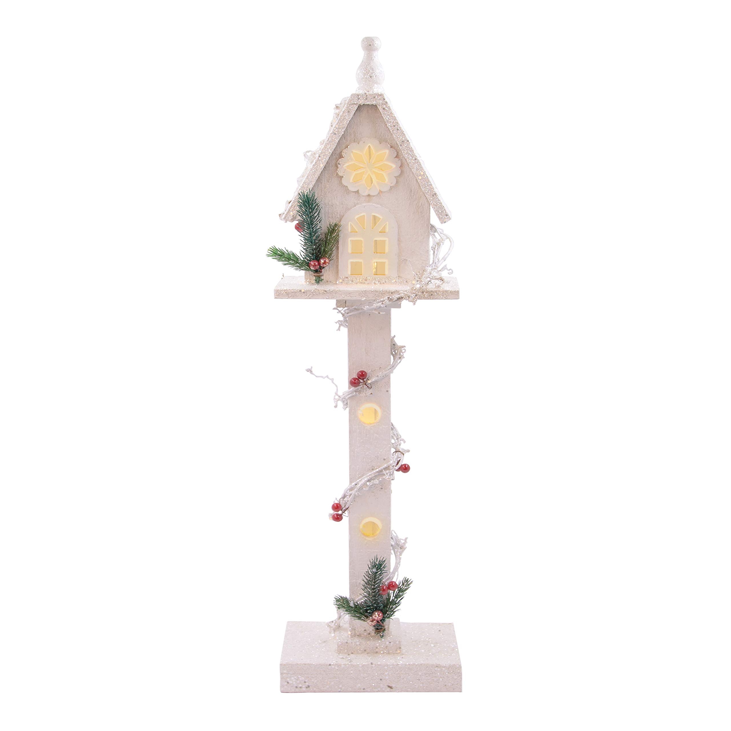The Christmas Workshop 70099 Snow Topped White Wooden Treehouse | Indoor Christmas Decorations | 5 Warm LED’s | Battery Powered | 70cm x 17cm x 11cm