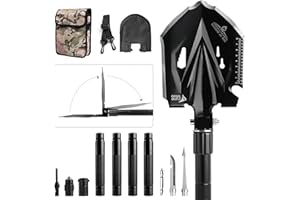 ZUNE LOTOO Tactical Shovel Survival Tool 18 in 1, Small Camping Folding Multitool Compact Entrenching Heavy Duty for Hiking B