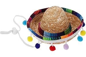 MOBUTOFU Mini Sombrero Hat Headband Lightweight Small Mexican Straw Party Hats with Ball Fringe for Cinco De