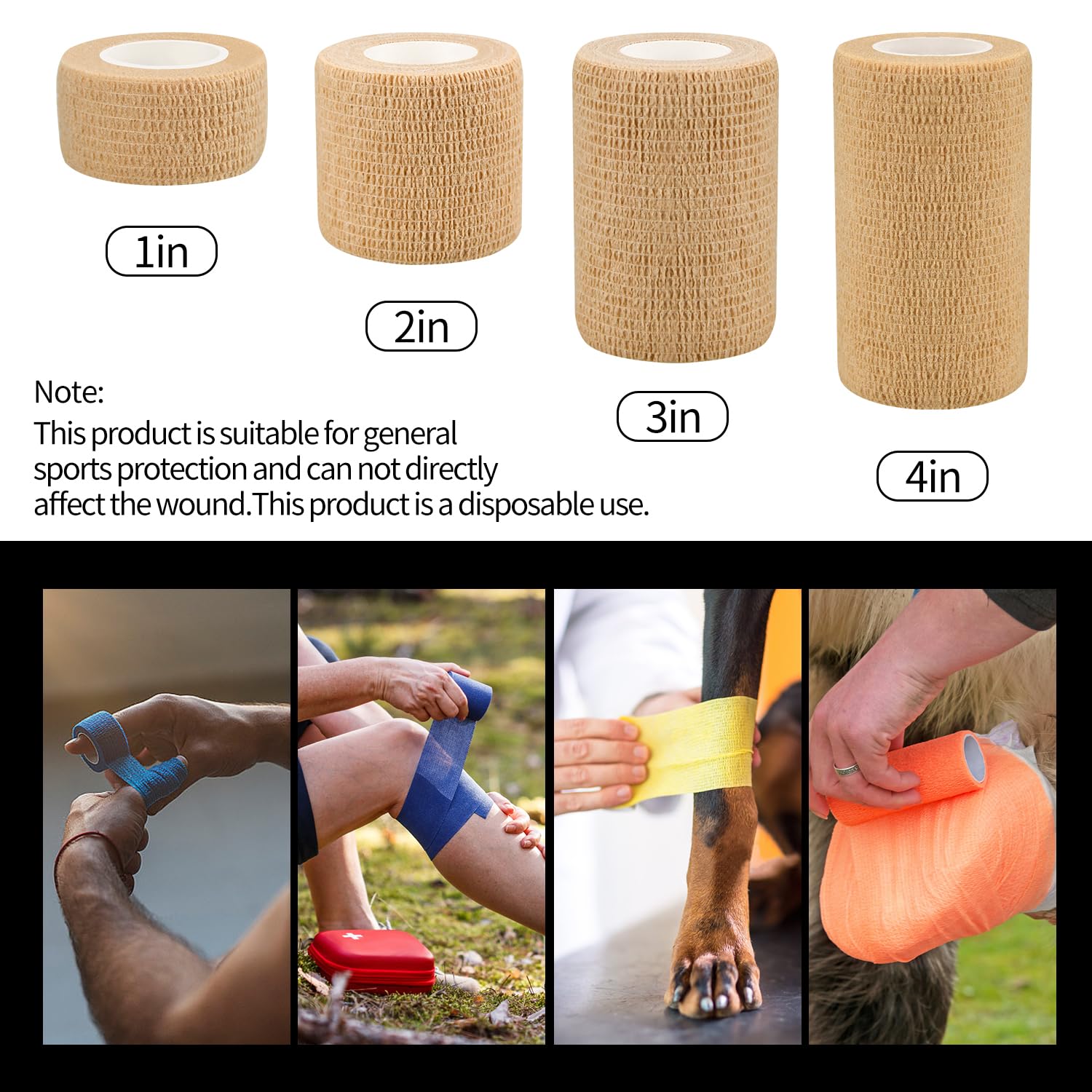 6pcs 2in Self Adhesive Bandage Wraps, Vet Wraps, 12 Colors to Choose, 5 Yard Self Adherent Wraps for Sports, Wrist, Ankle and Swelling