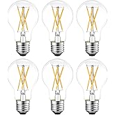GvvooHome Dimmable E26 LED Bulb 6W, 60 watt Equivalent, Vintage LED Edison Bulbs 2700K Soft White, A19 Clear Glass LED Light Bulb for Ceiling Fan, 90+CRI, 600LM, 6 Pack