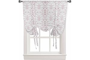 ARTSHOWING Tie Up Curtains for Windows 45 Inch Length Balloon Curtains Kitchen Adjustable Roll Up Curtain Shade Boho Neutral Vintage Floral Texture Tie Up Valance Bathroom Curtain Window 34"x45"