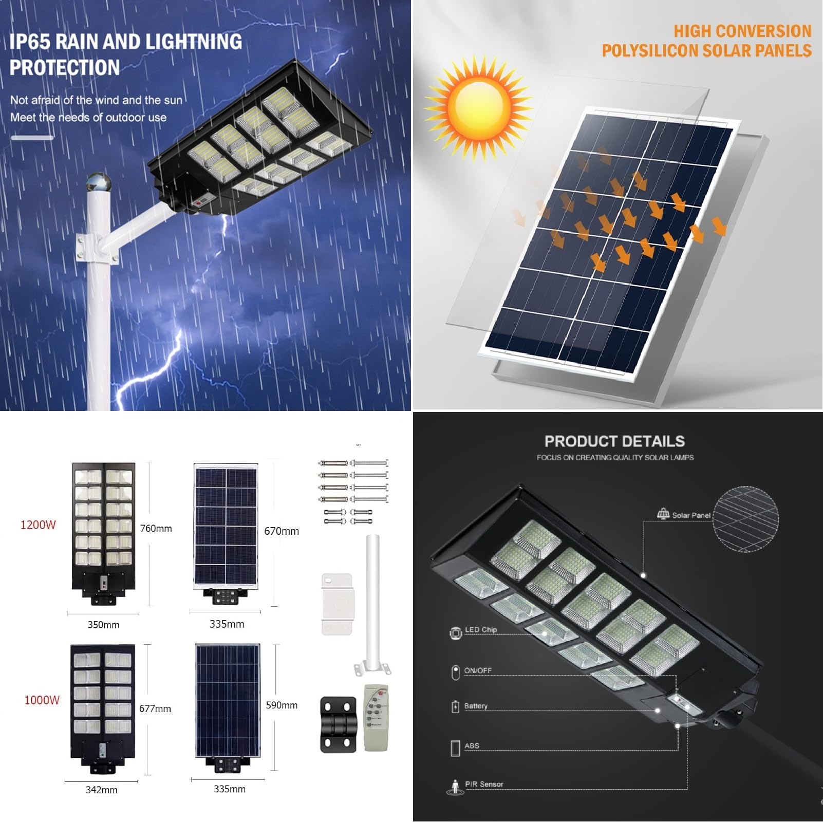 Lenlun Solarleuchten für Außen, 1000W 100000LM IP65 Wasserdicht LED Solar Solarlampen für den Garten Road mit bewegungsmelder, Dämmerungs- bis Morgengrauen für Terrasse, Parkplatz