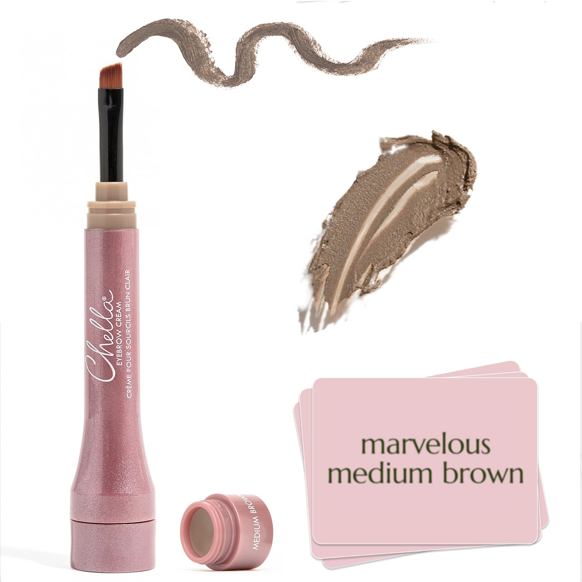 Chella Eyebrow Cream, Marvelous Medium Brown - Vegan, Cruelty Free, Gluten Free - Long Wearing, Velvet Consistency, Water Resistant