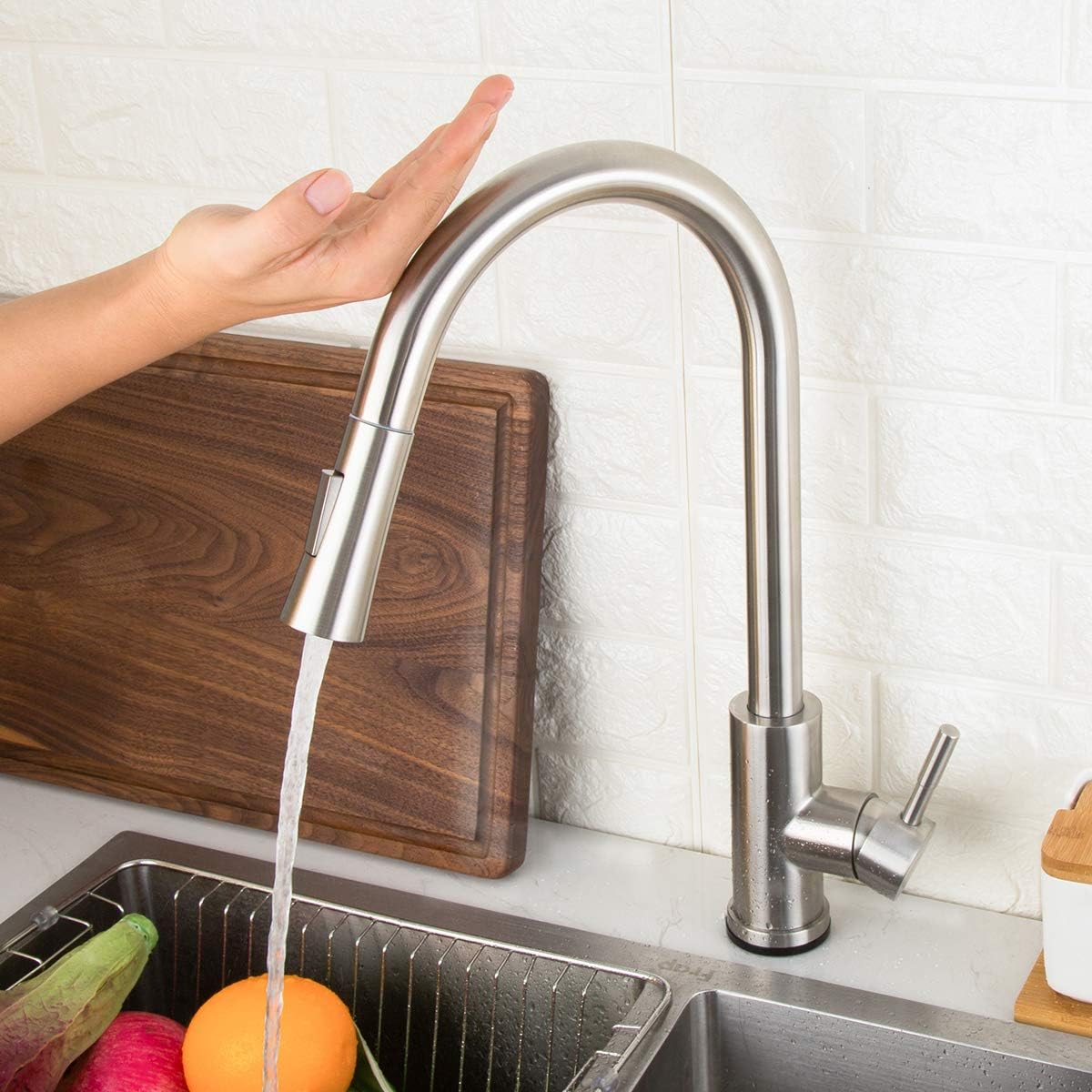 GAPPO Touch Kitchen Faucet with Pull Down Sprayer, Single Handle Smart Kitchen Sink Faucets with Pull Out Sprayer, Stainless Steel Touch Activated Faucet, Brushed Nickel - - 
