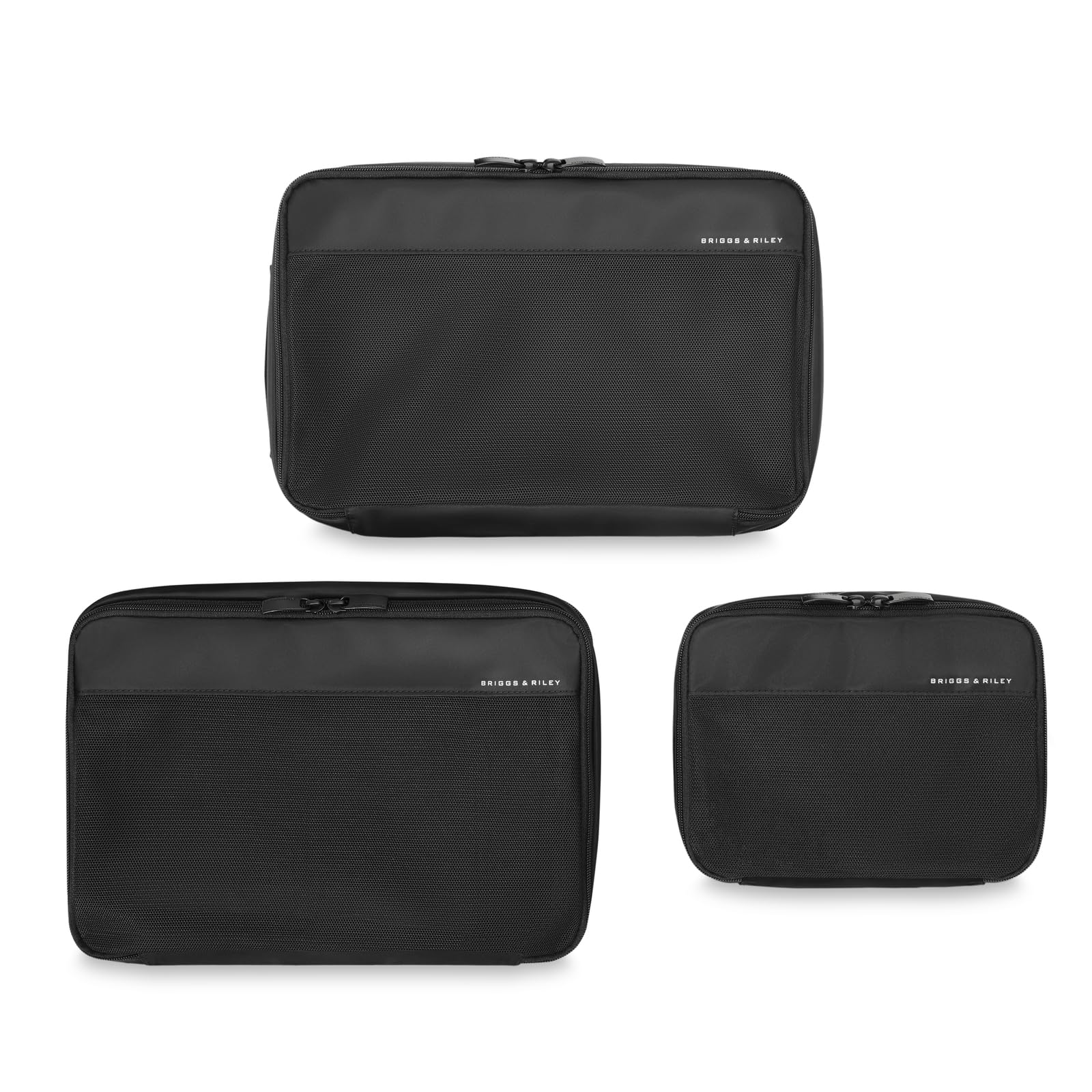 Briggs & Riley Briggs & Riley Carry On Compression Packing Cube Set - Bag Organizer for Suitcase & Luggage, Travel Essentials for Women & Men, Pack Accessories for Vacation, Maximize Storage Space - 3-Piece, Black