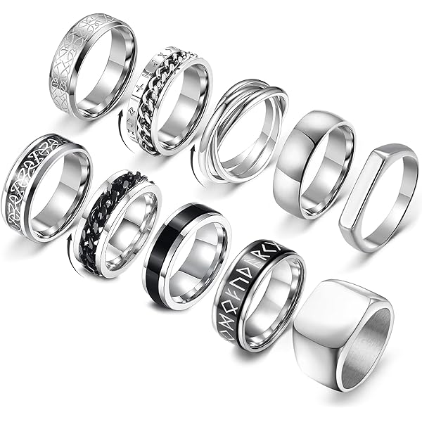 8mm Stainless Steel Chain Inlay Rotating Spin Wedding Band Biker