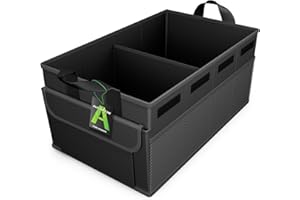 AUTOPTIM Car Trunk Organizer - 50L Collapsible Car Organizer with Non Slip Bottom for Groceries, Trunk Storage with Base Panel for SUV Sedan Van, 2 Compartments (Black, Medium)