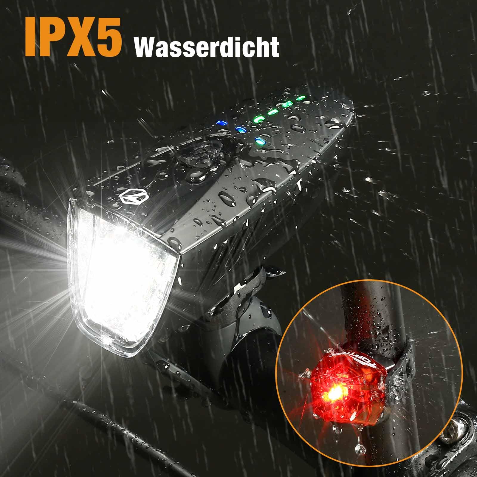 toptrek Fahrradlicht Set 100LUX, Fahrradbeleuchtung Set USB Aufladbar, Fahrradlampe StVZO Zugelassen, Fahrrad Lichter Led Set IPX5 Wasserdicht Vorne Frontlicht & Rücklicht Set… (100 LUX) 4