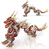 HIGH GODO Dragon Building Blocks Sets for Adults, Red Mechanical Dragon Animal Building Model Collectible Display Toys, Cool Toys Gifts for Fans Teens 14+ (1596 Pieces)