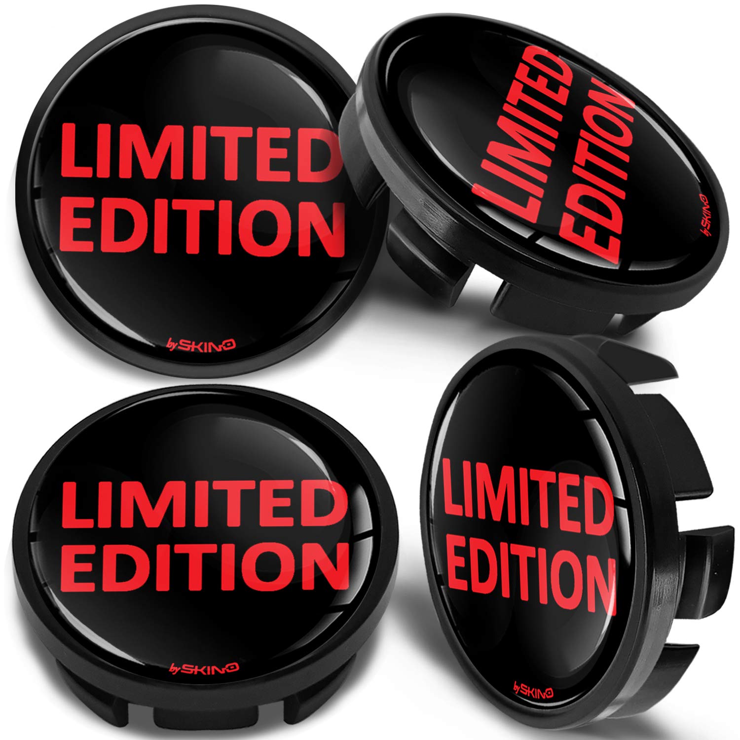 SkinoEu 4 x 65mm Wheel Centre Alloy Hub Center Caps Compatible with VW 3B7 601 171 / 6U7 601 171 Hubcaps Black Red Limited Edition CV 28