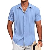 COOFANDY Mens Cuban Guayabera Shirt Short Sleeve Button Down Shirts Summer Beach Vacation Shirts