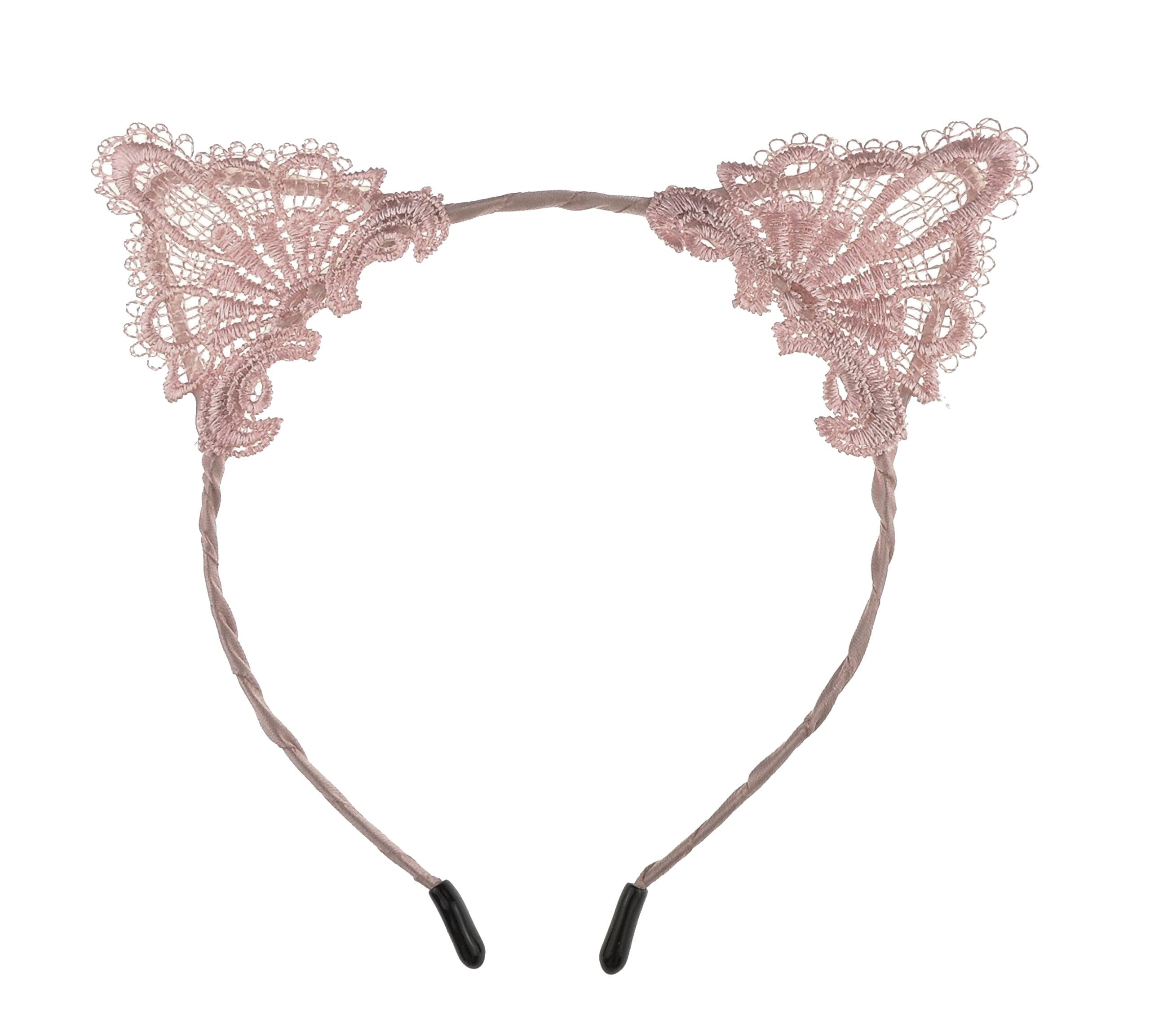 Womens Fancy Dress Up Party Role Play Cosplay Costume Christmas Hen Do Halloween Deeley Bopper Headband Hairband Hair Alice Band Fabric Lace Cat Kitten Ears Candy Pink