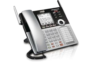 VTech CM18445 4-Line Expandable DECT6.0 Small Business Office Phone with Answering System-Main Console, Black and Silver