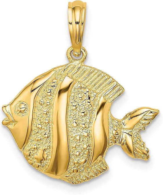 Polished Engraved Fish Charm In Real 14k Yellow Gold 15 mm