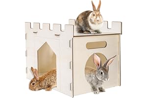 Yesland Rabbit Hideout Castle, Wooden Bunny Houses and Hideouts, Detachable Small Animal Play Hideaway Hut and Playhouse for Indoor Bunnies Guinea Pig Hamster Chinchilla Gerbil