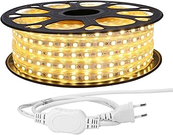 Le 20m Led Band 230v 5050 Smd Leds 220v 240v Led Streifen Superhelle Warmweiss Ip65 Wasserdichte Aussere Dekorative Lichterketten Amazon De Beleuchtung
