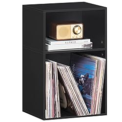 YAHARBO 2 Cube Bookshelf, Black Record Player Stand