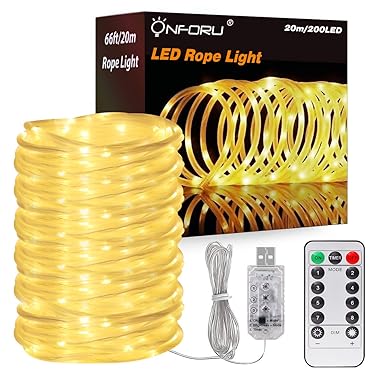 Onforu 20m LED Lichterschlauch mit Fernbedienung | Dimmbar 200 LEDs USB Lichtschlauch Lichterkette mit 8 Modi und Timer | IP6
