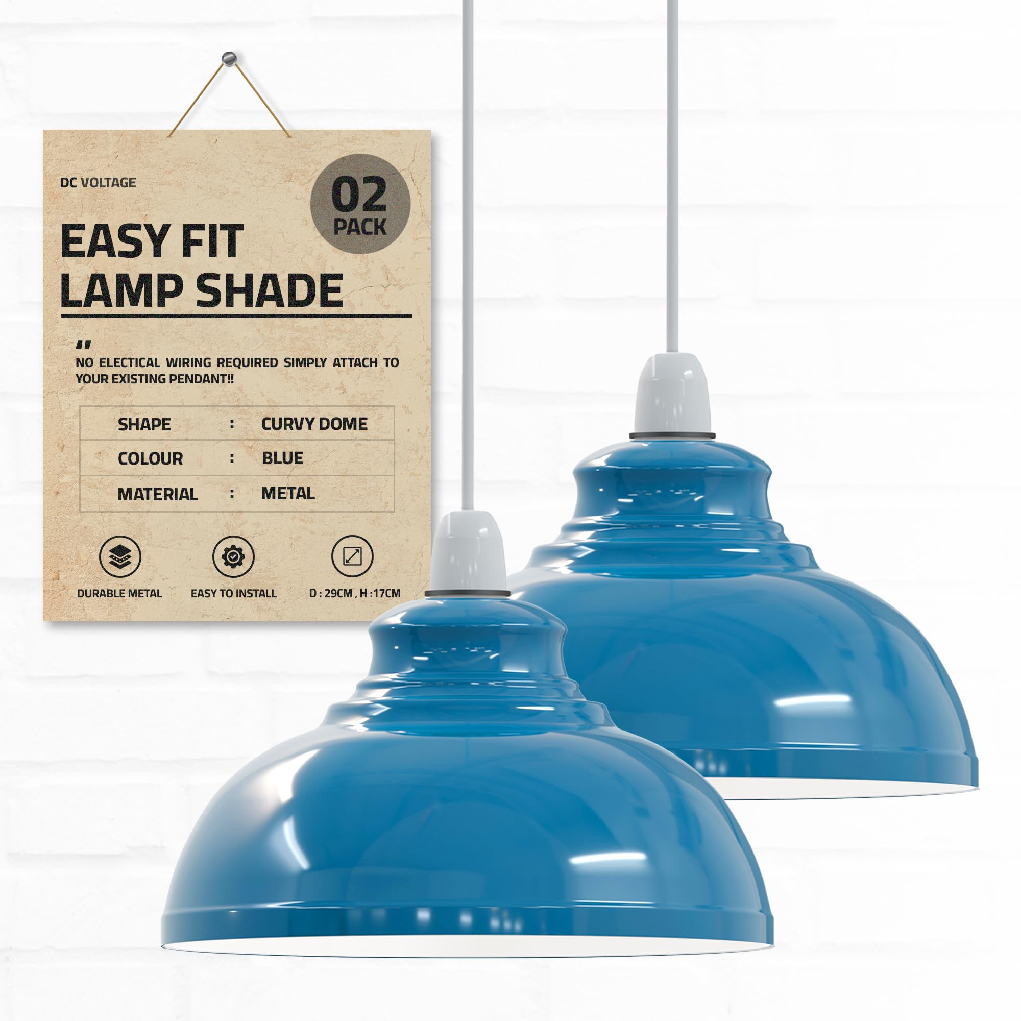 Industrial Blue Ceiling Pendant Light Shades Retro Style 2PackCurvy Dome Shaped lamp Shades Metal Easy fit Ceiling Pendant Light Shades for Light fixtures