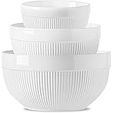 TEAKISS Large Ceramic Mixing Bowls, White Kitchen Bowls (1QT/2.3QT/4.6QT), Set of 3 Nesting Bowls for Baking, Cooking, Serving, Prepping, Dough Bread Making Bowl, Microwave and Dishwasher Safe