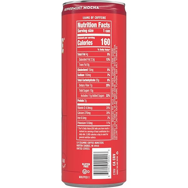 LA COLOMBE COFFEE, PEPPERMINT MOCHA LATTE, 11 FL OZ CANS (PACK OF 12)