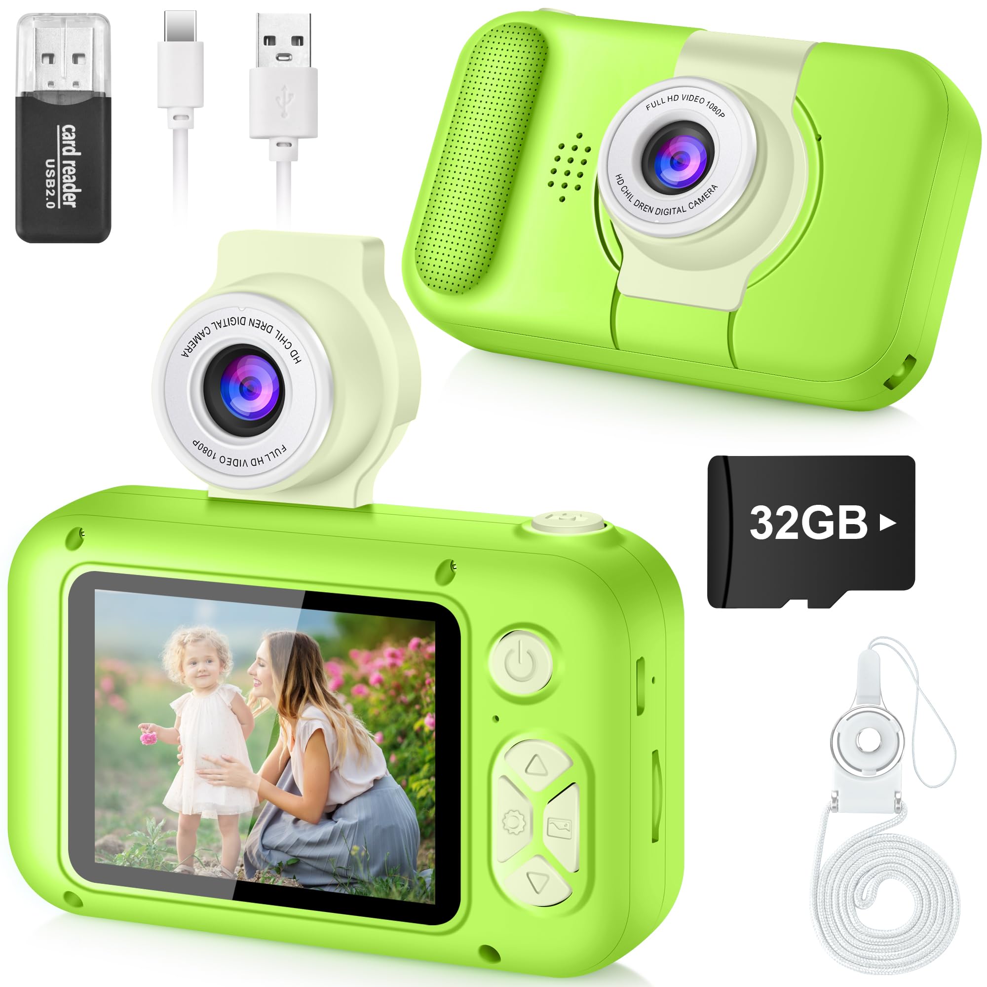 ARNSSIEN Kids Camera Toy for 3 4 5 6 7 8 9 10 11 12 year old Girls/Boys,Kids Digital Camera for Toddler with 180°Flip Lens&2.4in IPS Screen,Birthday Festival Present Toy for Girls/Boys,32 GB Card,X101