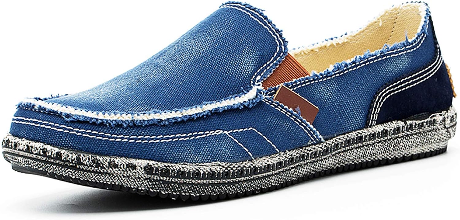 JAMONWU Mens Canvas Shoes Slip on Deck Shoes Boat Shoes Non Slip Casual