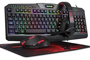 Redragon S101 Wired RGB Backlit Gaming Keyboard and Mouse Pad, Gaming Headset Combo All in 1 PC Gamer Bundle for Windows PC – (Black)