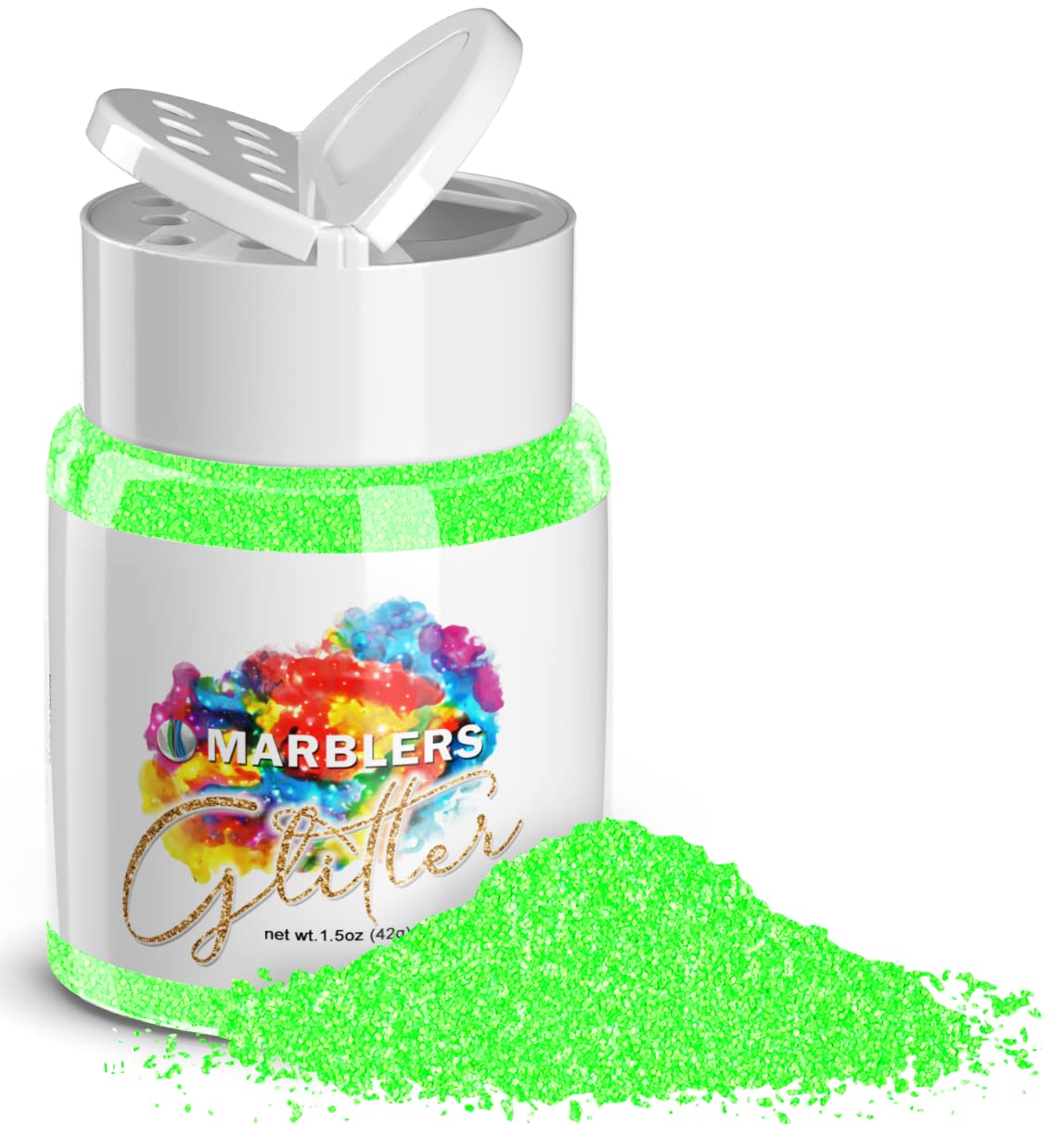 MARBLERS Neon Glitter [Fluorescent Green] 1.5oz (42g) | Fine | Non-Toxic, Vegan, Cruelty-Free | Face, Body, Eyeshadow, Hair, Festival, Party Makeup | Nail Art, Polish | Resin, Tumbler, Slime, Craft