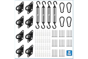 Youlvy Shade Sail Hardware Kit, Heavy Duty 304 Stainless Steel Black Sun Shade Sail Hardware Kit Installation Kit for Triangle Square Rectangle Sun Shade Sail for Outdoor Patio Lawn Garden_80Pcs