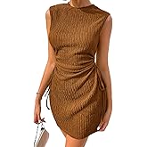 Acelitt Women's Summer Dresses 2026 Beach Casual Crewneck Loose Sundress Ribbed Cut Out Mini Dress