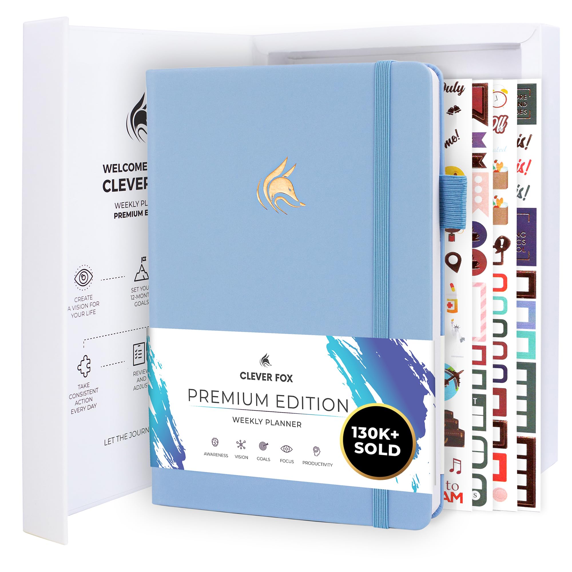 Clever Fox Planner Premium – Undated Weekly & Monthly Planner Organizer for Productivity & Time Management, A5 (Light Blue)