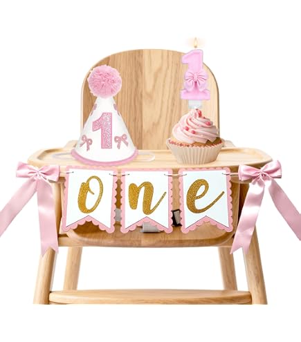 1. Geburtstag Dekoset Für Mädchen Mit Krone – Rosa Banner, Kuchenaufsatz & Hochstuhl-Deko – Prinzessinnen-Motto Für Den Großen Tag