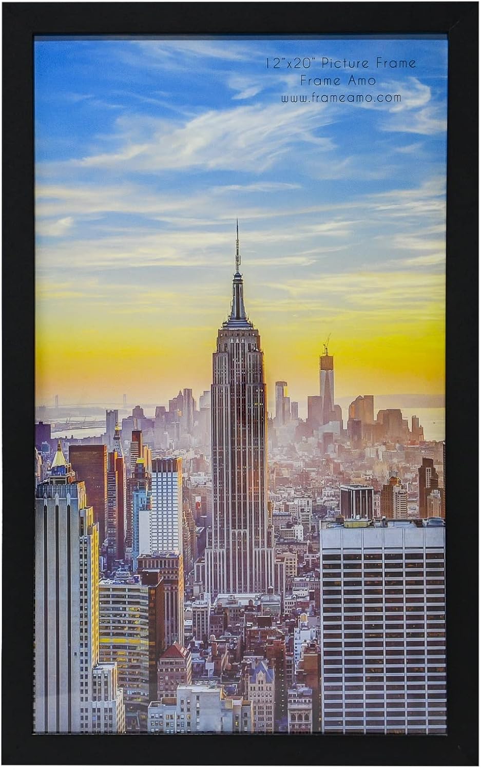 Photo Albums, Frames & Accessories - Frame Amo 12x20 Black Modern Picture or Poster Frame, 1 inch Wide Border, Smooth Wrap Finish, Acrylic Face