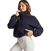 BOWOXO Cropped Fleece Winter Jacket for Women Cozy Sherpa Long Sleeve Coat with Secure Side Pockets