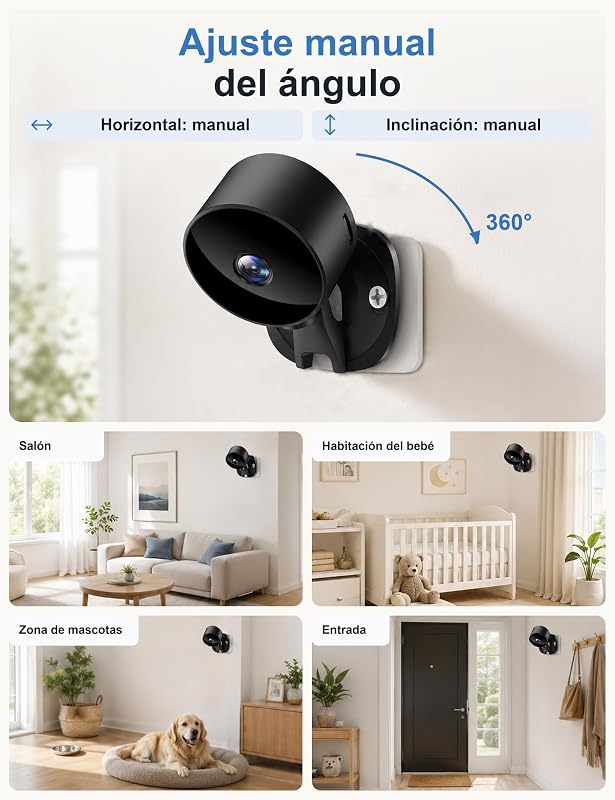 Câmara de vigilância WiFi interior 1080P, câmara de segurança interior com visão noturna, deteção de movimento, áudio bidirecional, compatível com Alexa e Google Home, WiFi apenas 2.4 GHz