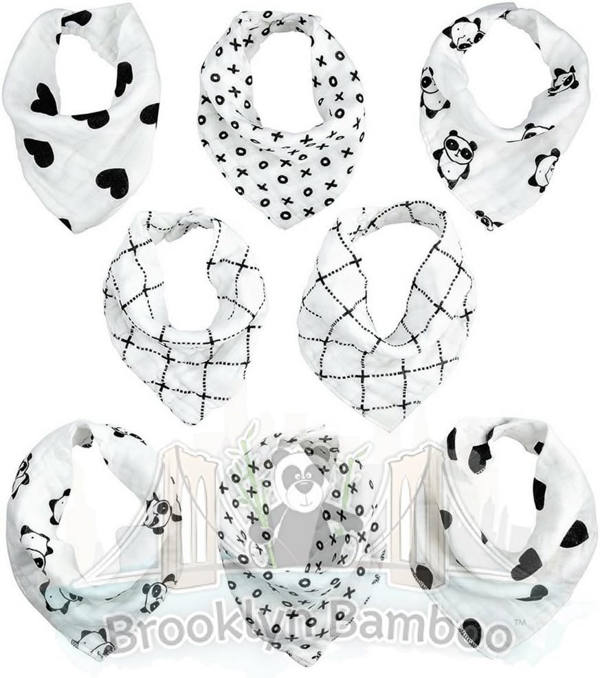 Brooklyn Bamboo Baby Drool Bibs (Pack of 8): Organic Bamboo Bandana for Newborn Infants & Toddlers, Hypoallergenic Teething Bib, Stylish Triangle Handkerchief for Boys & Girls