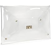 HOXIS Large Size PVC Clear Envelope Clutch Gold Chain Crossbody Bag Women's Purse
