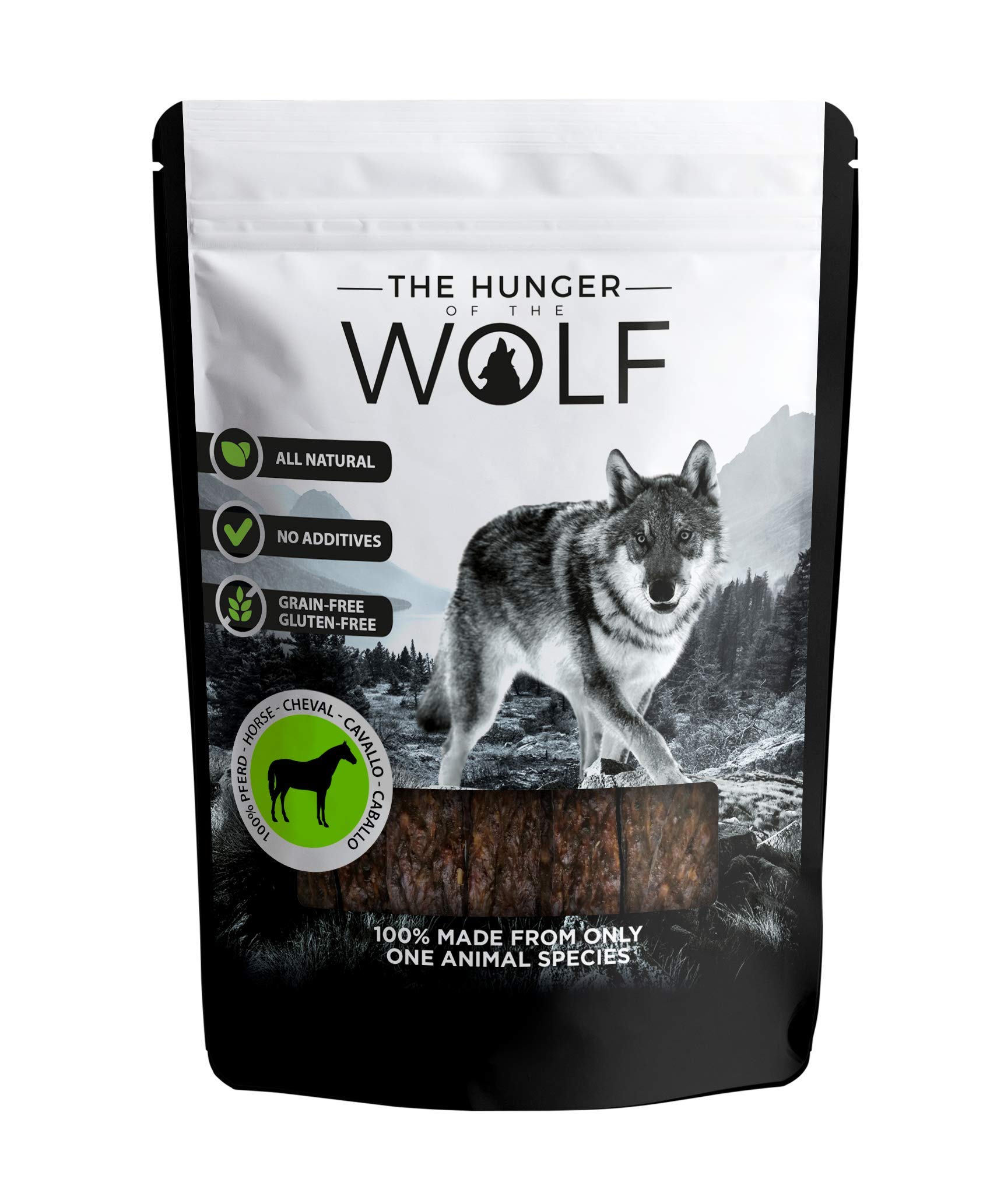 The Hunger of the Wolf Meat Snack for Dogs - For All Adult Breeds, 100% Fresh Horse Meat, 0.2 kg